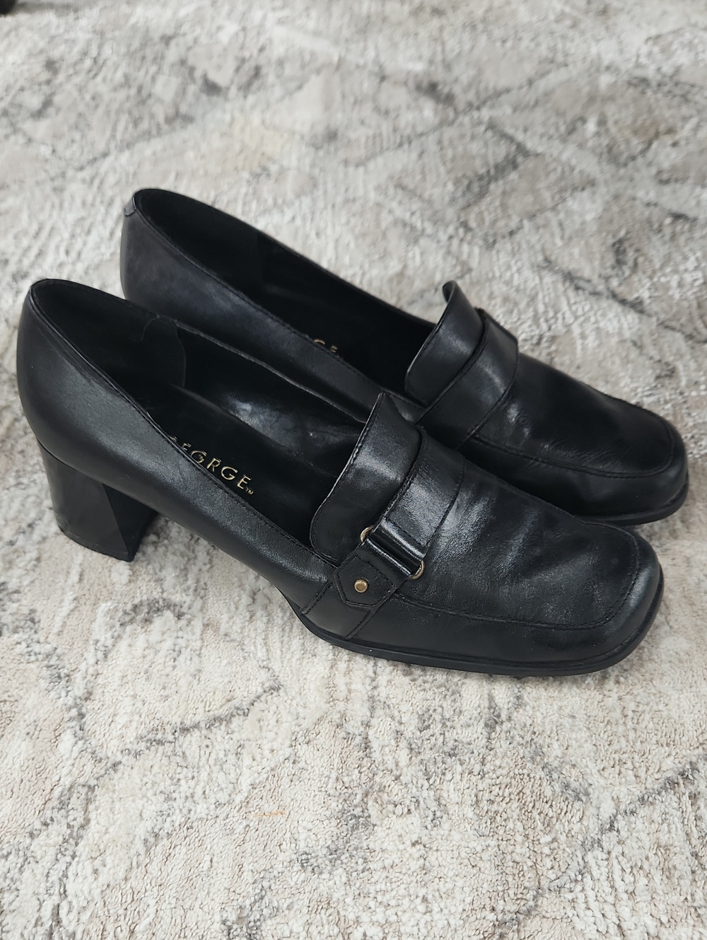George, Black Leatjer Healed Shoes, Size 8 1/2